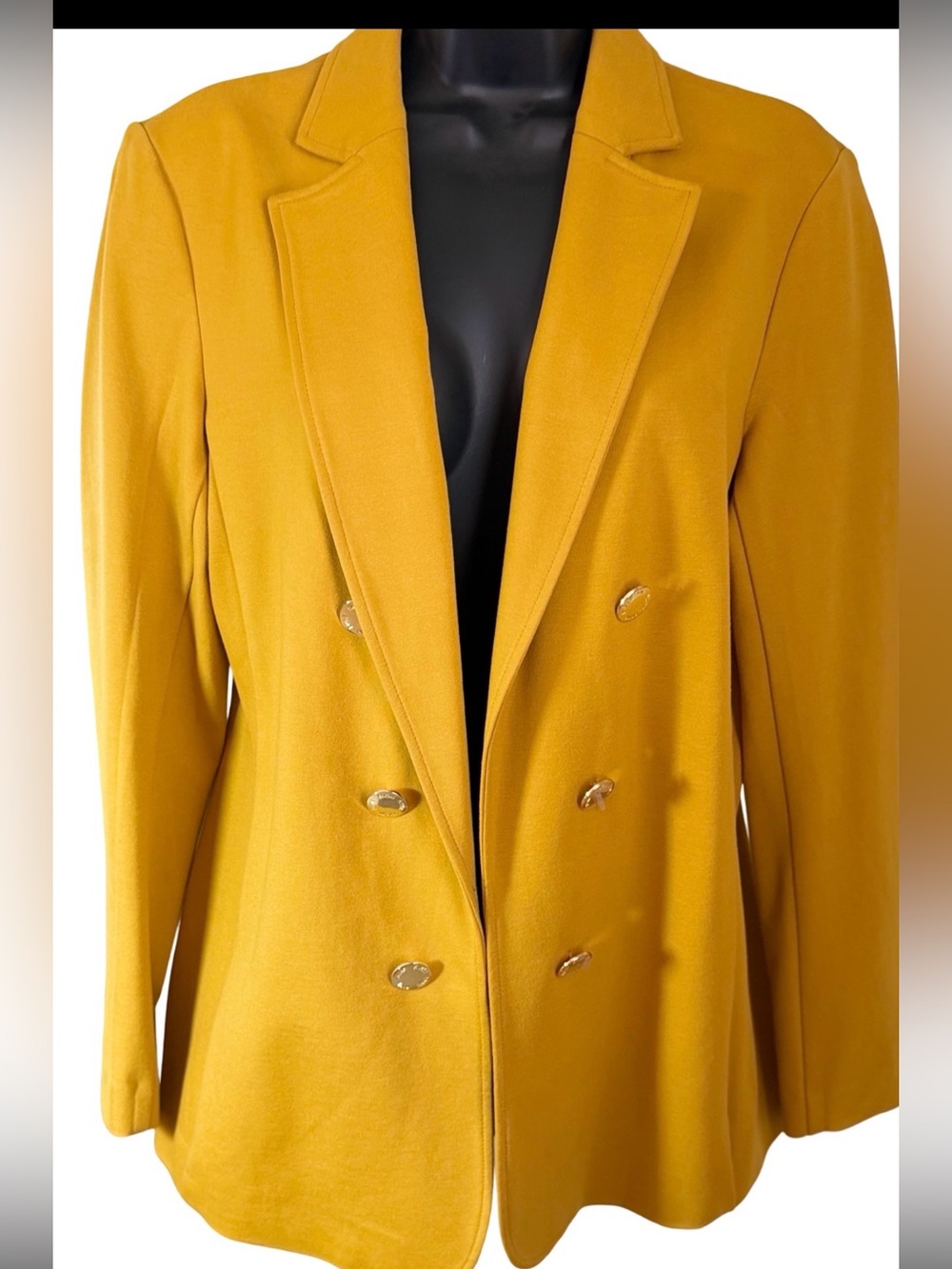 New Anne Klein Women's Double-Breasted Mustard Blazer Jacket Stretchy